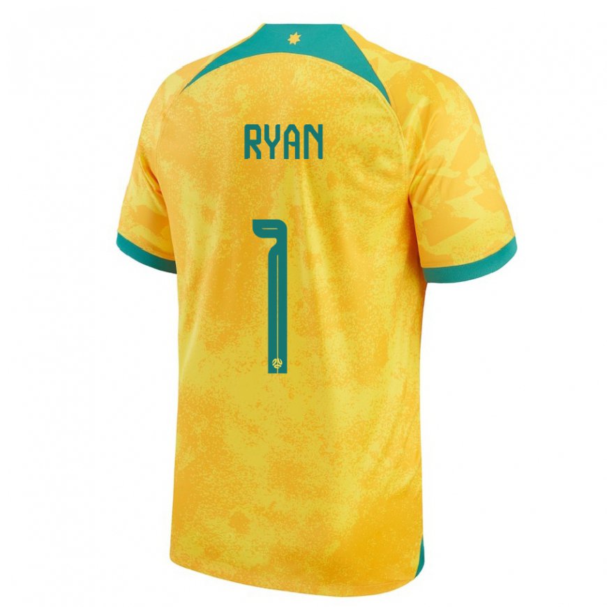 Kandiny Niño Camiseta Australia Mathew Ryan #1 Dorado 1ª Equipación 22-24 La Camisa Chile