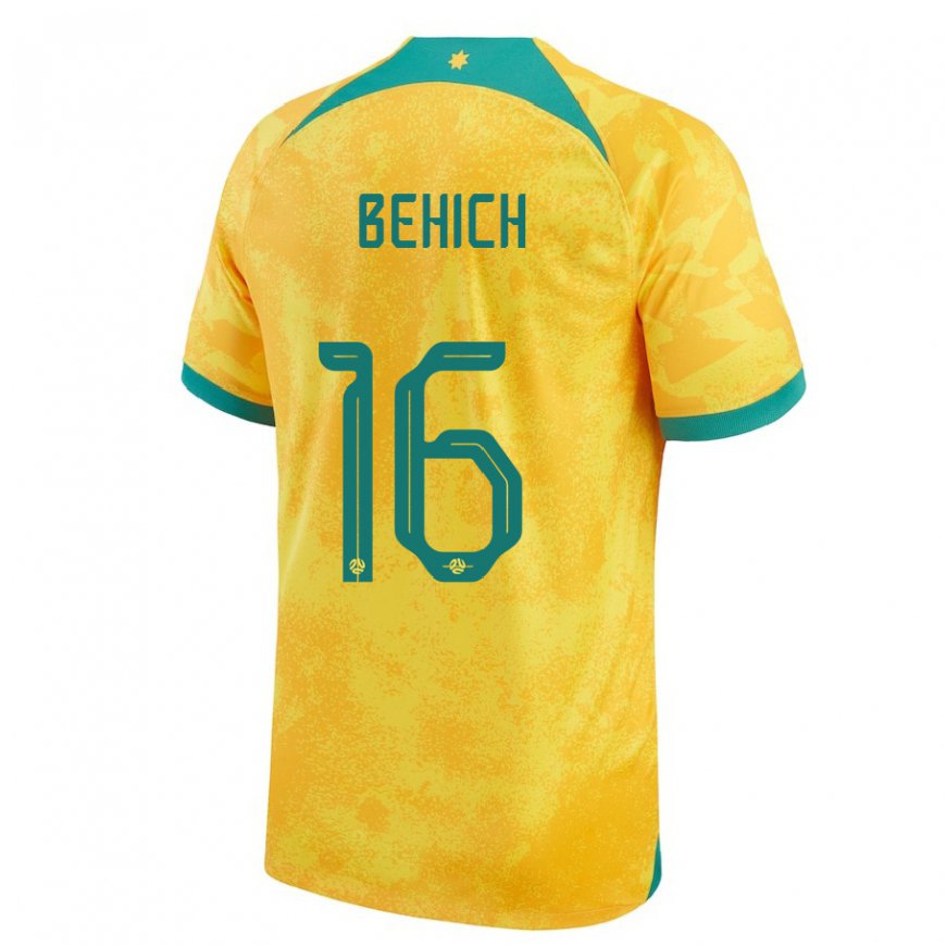 Kandiny Hombre Camiseta Australia Aziz Behich #16 Dorado 1ª Equipación 22-24 La Camisa Chile