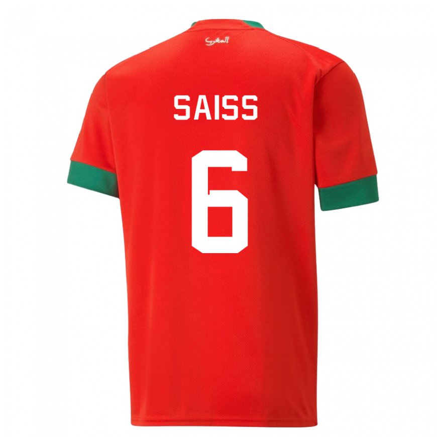 Kandiny Hombre Camiseta Marruecos Romain Saiss #6 Rojo 1ª Equipación 22-24 La Camisa Chile