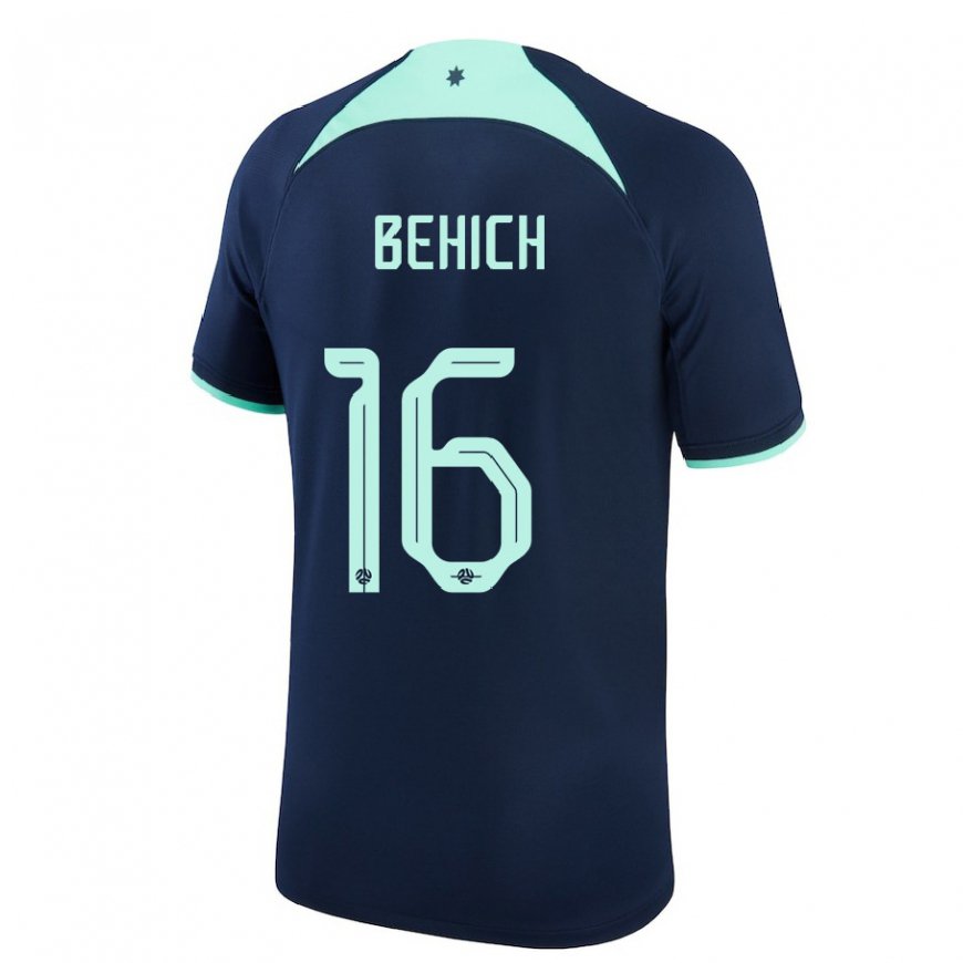 Kandiny Hombre Camiseta Australia Aziz Behich #16 Azul Oscuro 2ª Equipación 22-24 La Camisa Chile