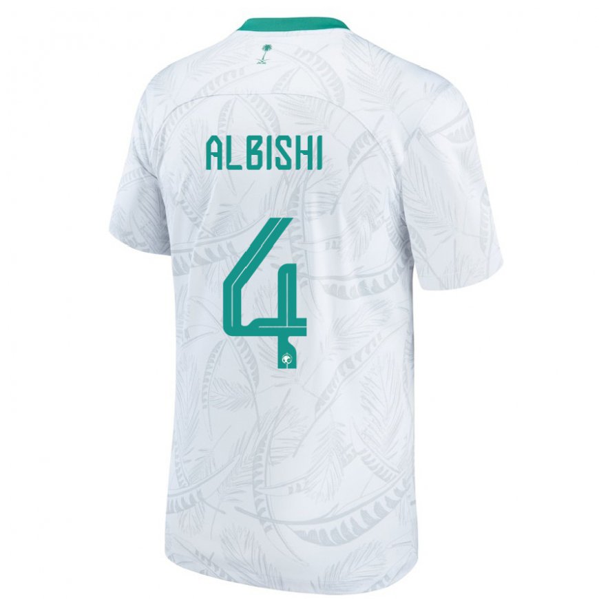 Kandiny Niño Camiseta Arabia Saudita Abdullah Albishi #4 Blanco 1ª Equipación 22-24 La Camisa Chile