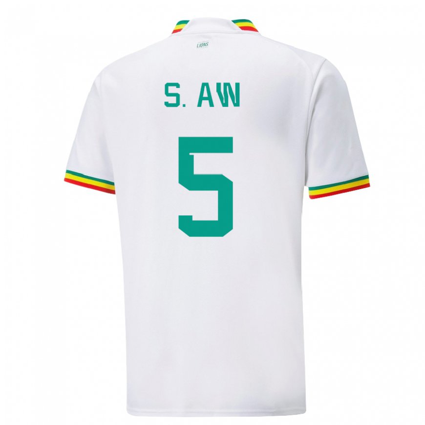 Kandiny Hombre Camiseta Senegal Souleymane Aw #5 Blanco 1ª Equipación 22-24 La Camisa Chile