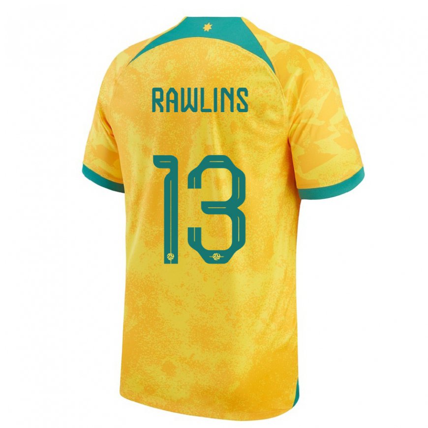 Kandiny Hombre Camiseta Australia Joshua Rawlins #13 Dorado 1ª Equipación 22-24 La Camisa Chile