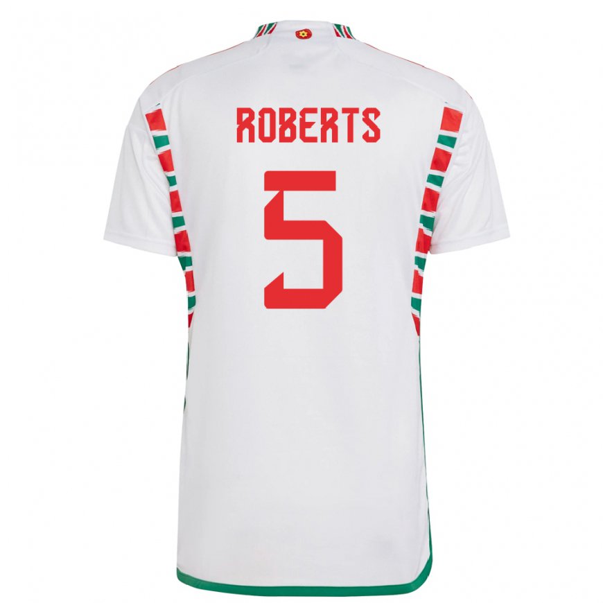 Kandiny Hombre Camiseta Gales Rhiannon Roberts #5 Blanco 2ª Equipación 22-24 La Camisa Chile