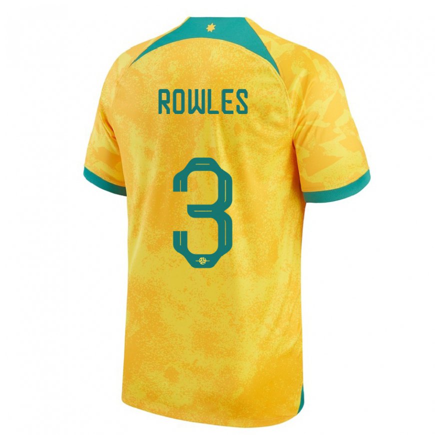 Kandiny Mujer Camiseta Australia Kye Rowles #3 Dorado 1ª Equipación 22-24 La Camisa Chile