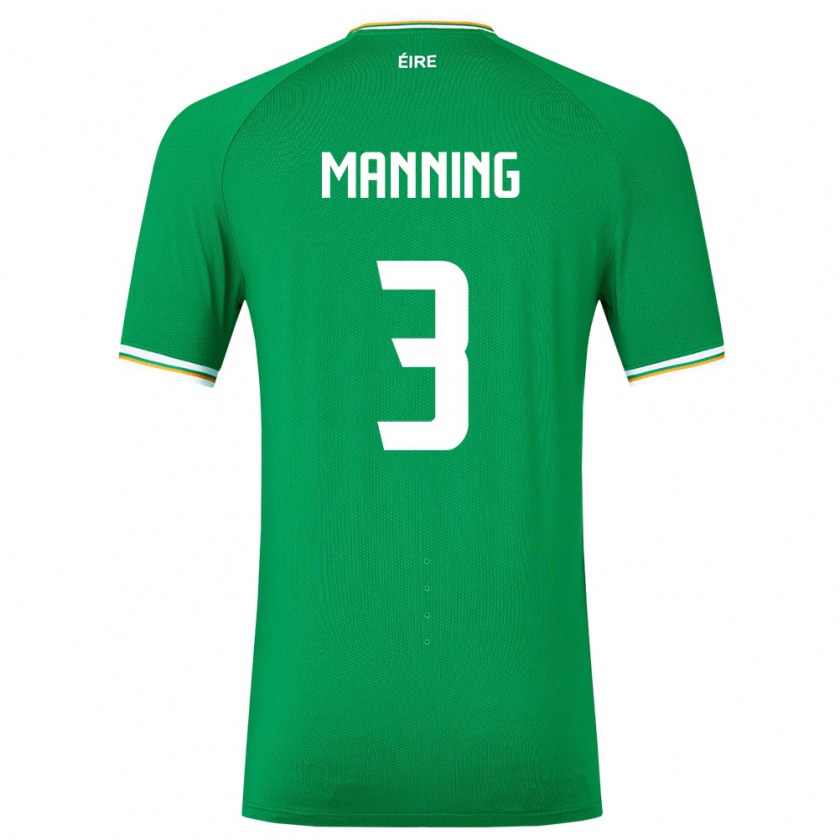 Kandiny Niño Camiseta Irlanda Ryan Manning #3 Verde 1ª Equipación 24-26 La Camisa Chile