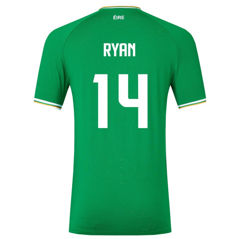 Kandiny Niño Camiseta Irlanda John Ryan #14 Verde 1ª Equipación 24-26 La Camisa Chile