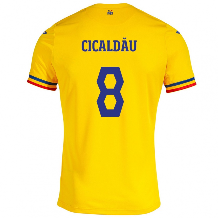 Kandiny Niño Camiseta Rumania Alexandru Cicâldău #8 Amarillo 1ª Equipación 24-26 La Camisa Chile