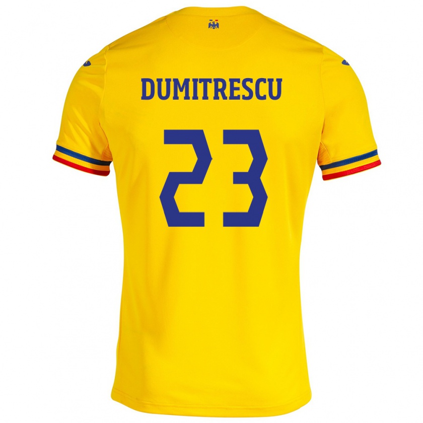 Kandiny Niño Camiseta Rumania Andres Dumitrescu #23 Amarillo 1ª Equipación 24-26 La Camisa Chile