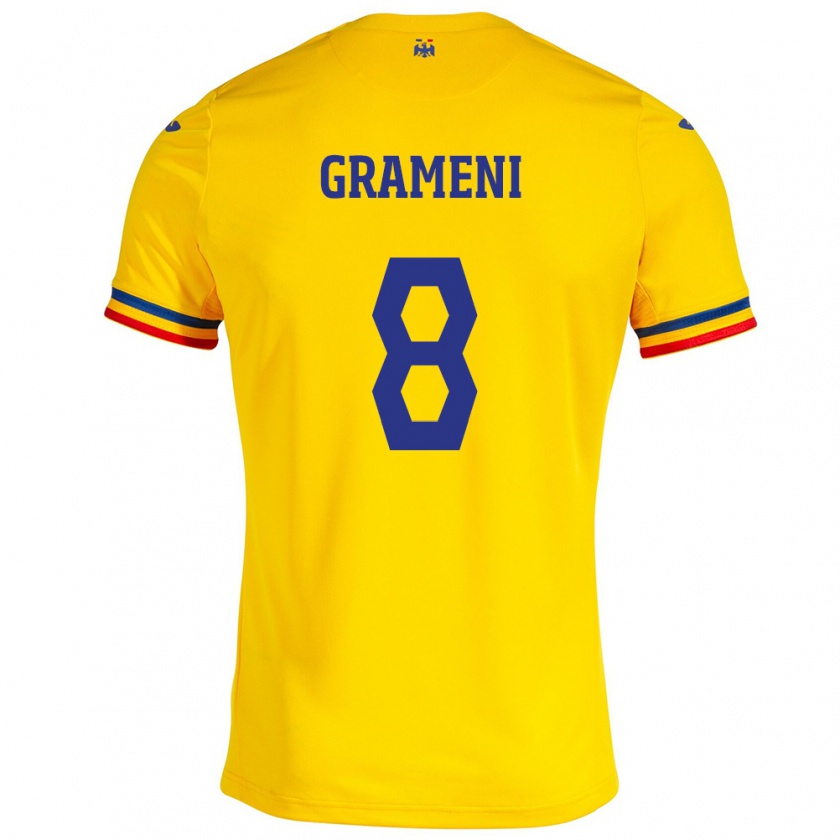 Kandiny Niño Camiseta Rumania Constantin Grameni #8 Amarillo 1ª Equipación 24-26 La Camisa Chile