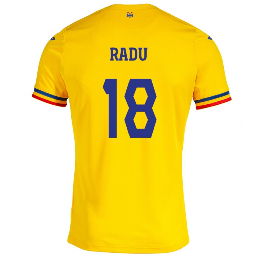 Kandiny Niño Camiseta Rumania Denis Radu #18 Amarillo 1ª Equipación 24-26 La Camisa Chile