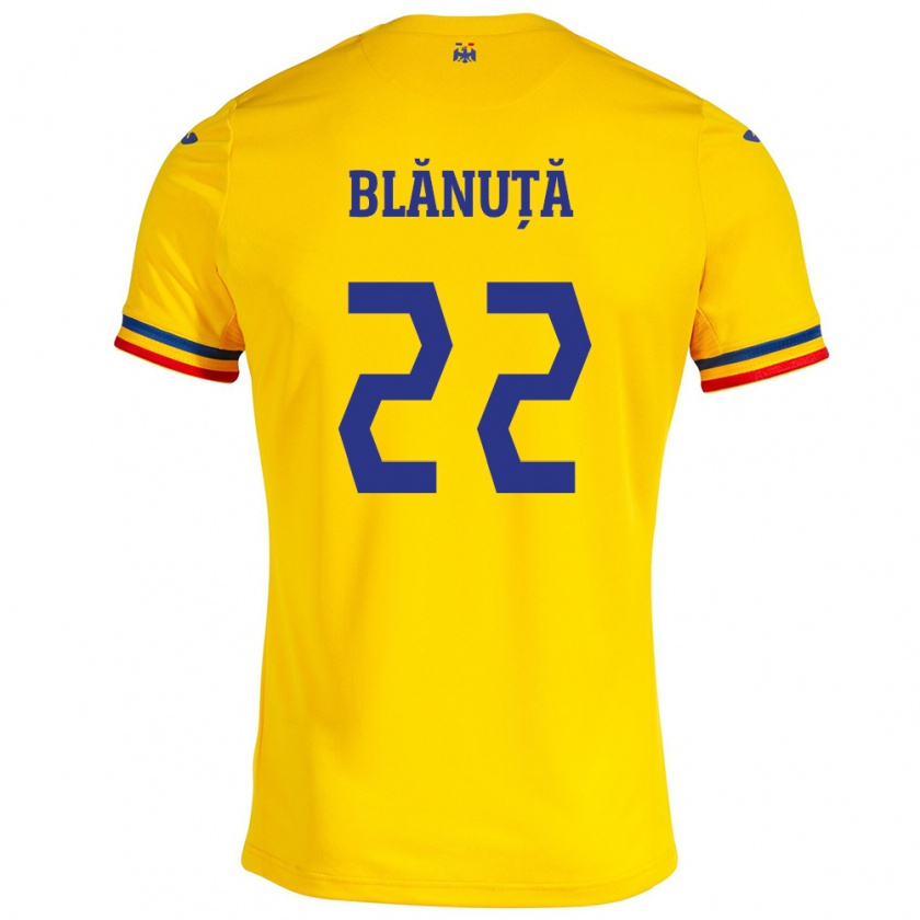 Kandiny Niño Camiseta Rumania Vladislav Blănuță #22 Amarillo 1ª Equipación 24-26 La Camisa Chile