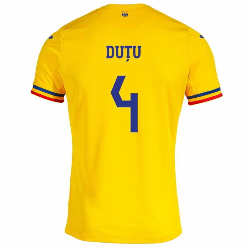 Kandiny Niño Camiseta Rumania Ștefan Duțu #4 Amarillo 1ª Equipación 24-26 La Camisa Chile