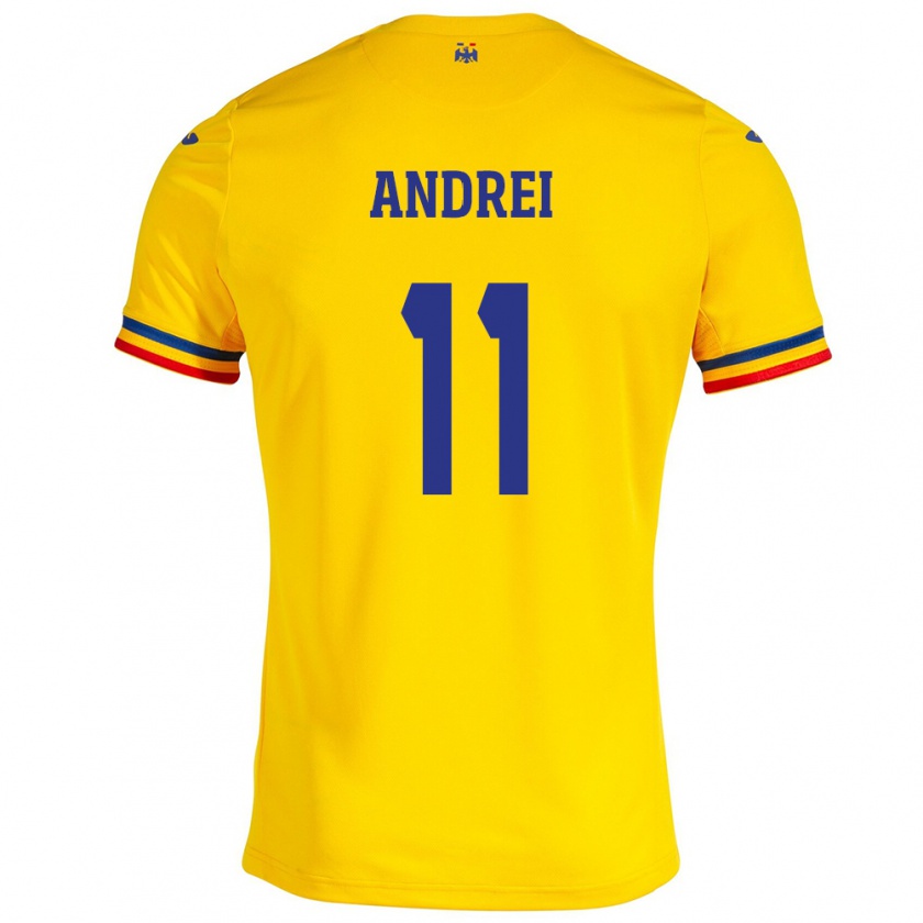 Kandiny Niño Camiseta Rumania Doru Andrei #11 Amarillo 1ª Equipación 24-26 La Camisa Chile