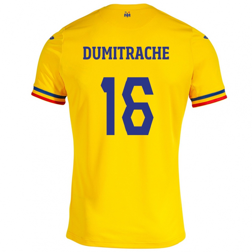 Kandiny Niño Camiseta Rumania Valentin Dumitrache #16 Amarillo 1ª Equipación 24-26 La Camisa Chile