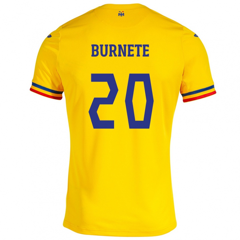 Kandiny Niño Camiseta Rumania Rareș Burnete #20 Amarillo 1ª Equipación 24-26 La Camisa Chile