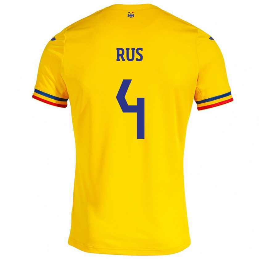 Kandiny Hombre Camiseta Rumania Adrian Rus #4 Amarillo 1ª Equipación 24-26 La Camisa Chile