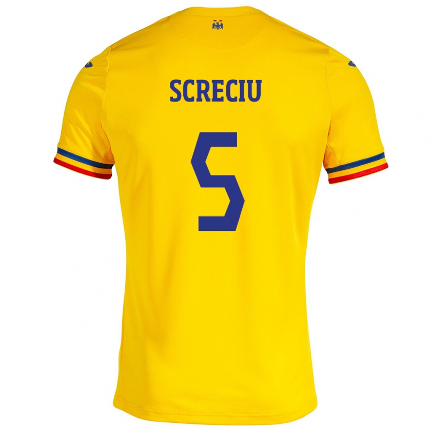 Kandiny Hombre Camiseta Rumania Vladimir Screciu #5 Amarillo 1ª Equipación 24-26 La Camisa Chile