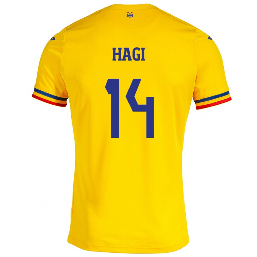 Kandiny Hombre Camiseta Rumania Ianis Hagi #14 Amarillo 1ª Equipación 24-26 La Camisa Chile