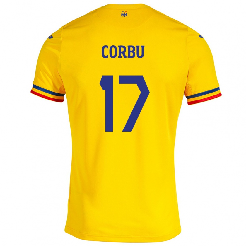 Kandiny Hombre Camiseta Rumania Marius Corbu #17 Amarillo 1ª Equipación 24-26 La Camisa Chile