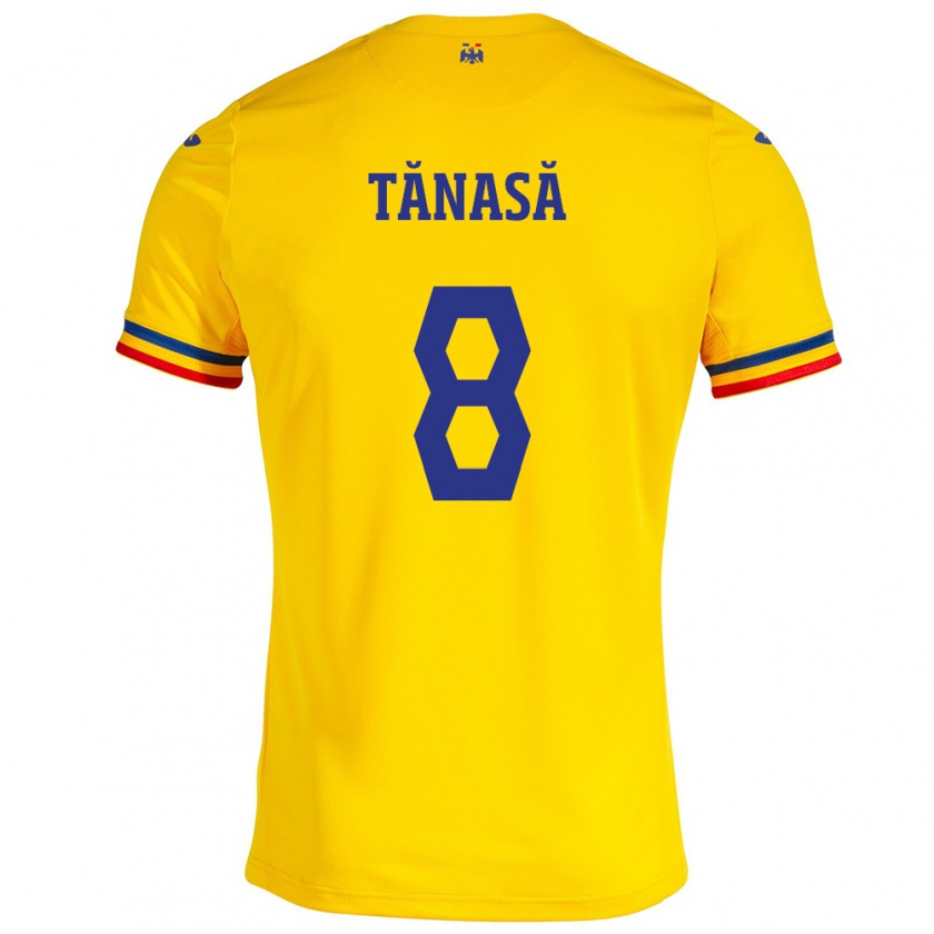 Kandiny Hombre Camiseta Rumania Răzvan Tănasă #8 Amarillo 1ª Equipación 24-26 La Camisa Chile