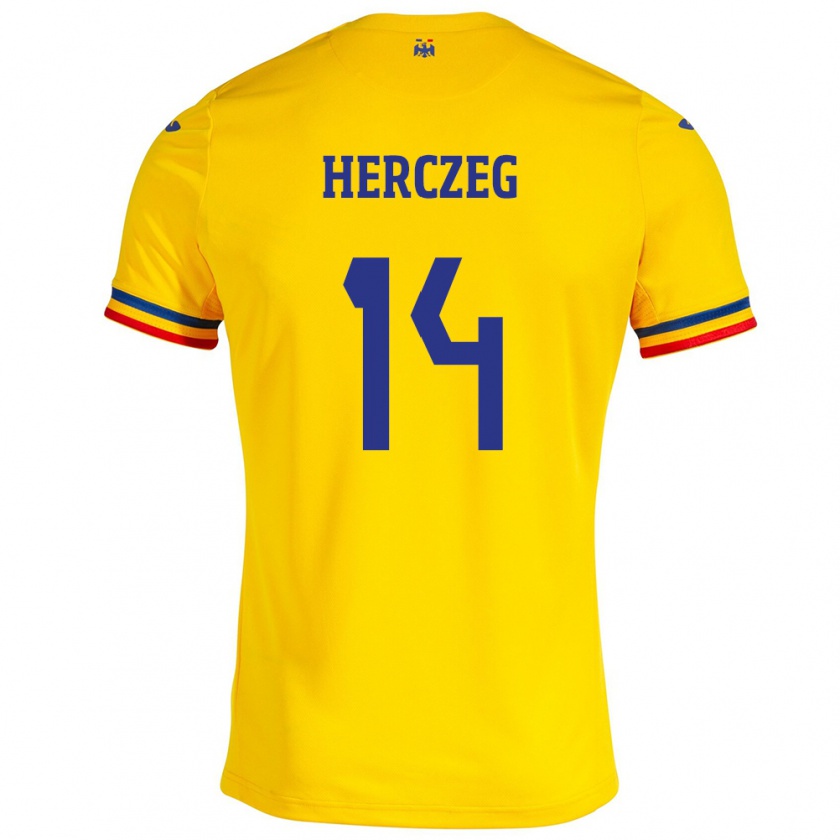 Kandiny Hombre Camiseta Rumania Andrea Herczeg #14 Amarillo 1ª Equipación 24-26 La Camisa Chile