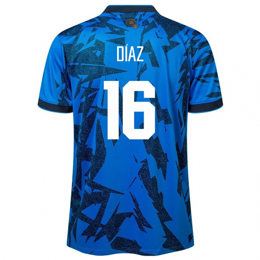 Kandiny Hombre Camiseta El Salvador Wilber Díaz #16 Azul 1ª Equipación 24-26 La Camisa Chile