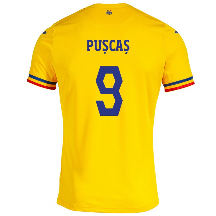 Kandiny Mujer Camiseta Rumania George Pușcaș #9 Amarillo 1ª Equipación 24-26 La Camisa Chile