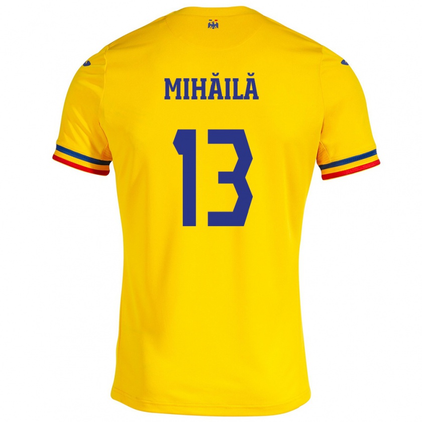 Kandiny Mujer Camiseta Rumania Valentin Mihăilă #13 Amarillo 1ª Equipación 24-26 La Camisa Chile