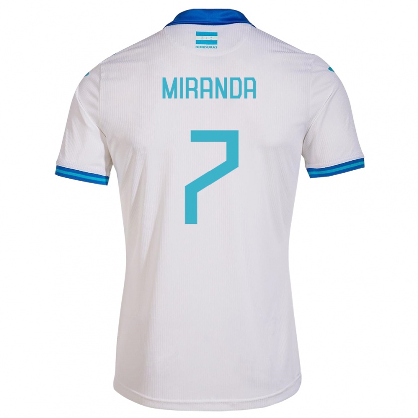 Kandiny Mujer Camiseta Honduras Jeffry Miranda #7 Blanco 1ª Equipación 24-26 La Camisa Chile