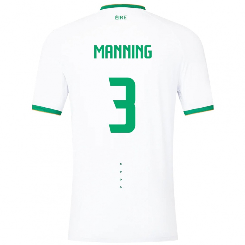 Kandiny Mujer Camiseta Irlanda Ryan Manning #3 Blanco 2ª Equipación 24-26 La Camisa Chile