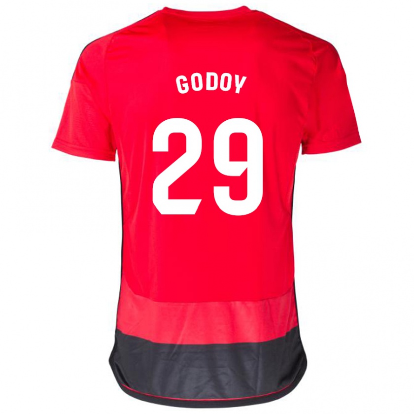 Kandiny Niño Camiseta Alan Godoy #29 Negro Rojo 1ª Equipación 2023/24 La Camisa Chile