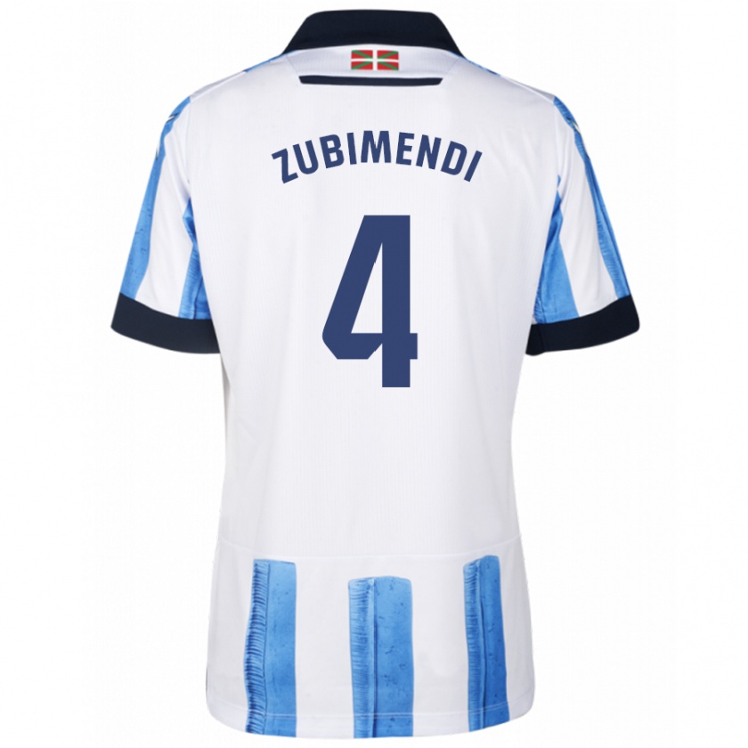 Kandiny Niño Camiseta Martín Zubimendi #4 Azul Blanco 1ª Equipación 2023/24 La Camisa Chile