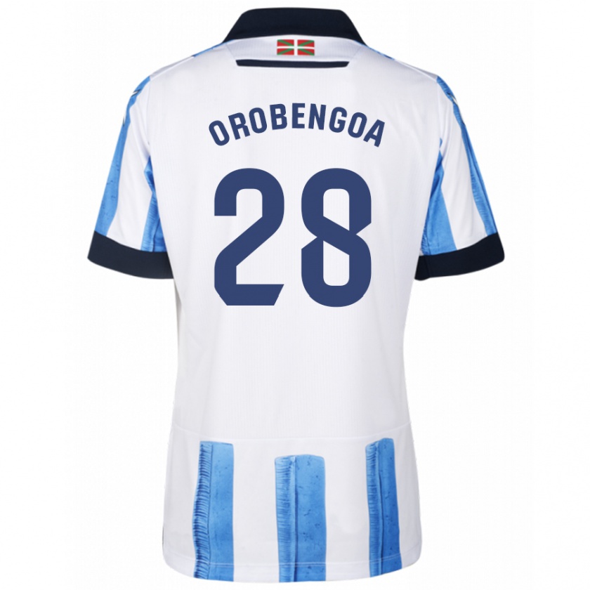 Kandiny Niño Camiseta Ekain Orobengoa #28 Azul Blanco 1ª Equipación 2023/24 La Camisa Chile