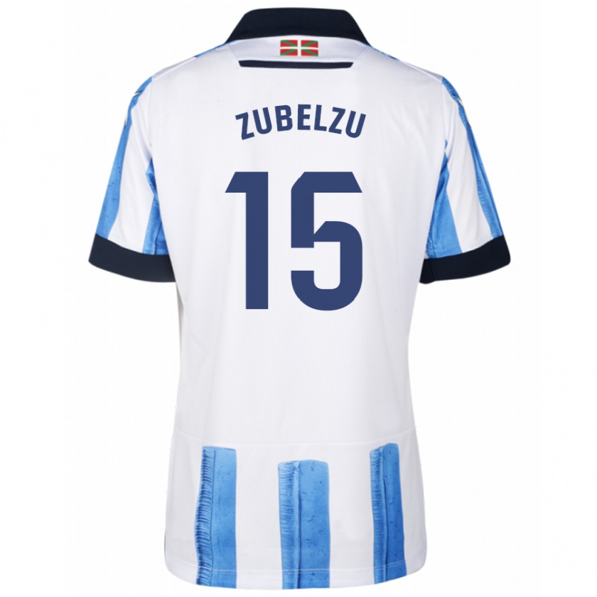 Kandiny Niño Camiseta Julen Zubelzu #15 Azul Blanco 1ª Equipación 2023/24 La Camisa Chile