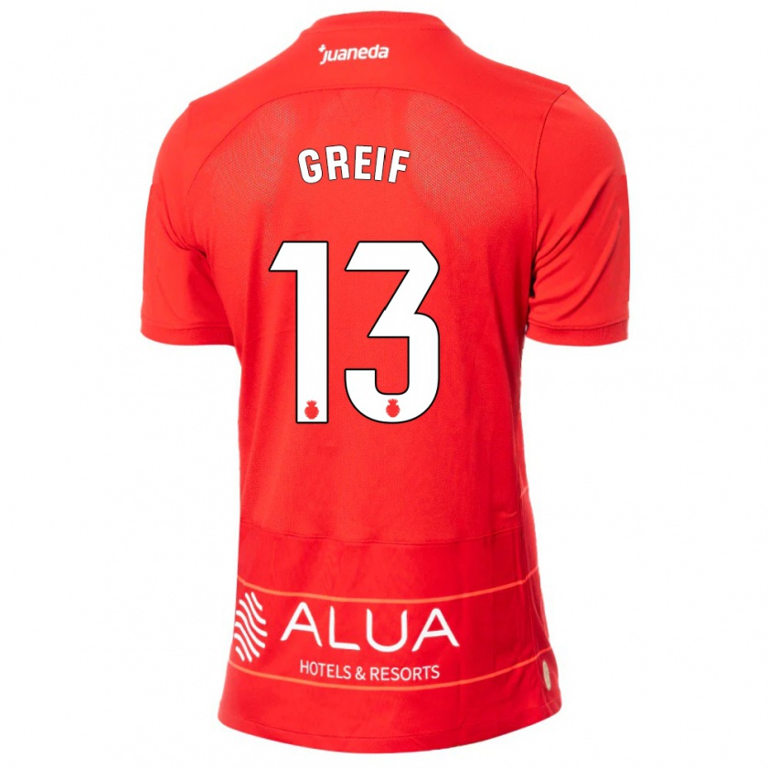 Kandiny Mujer Camiseta Dominik Greif #13 Rojo 1ª Equipación 2023/24 La Camisa Chile