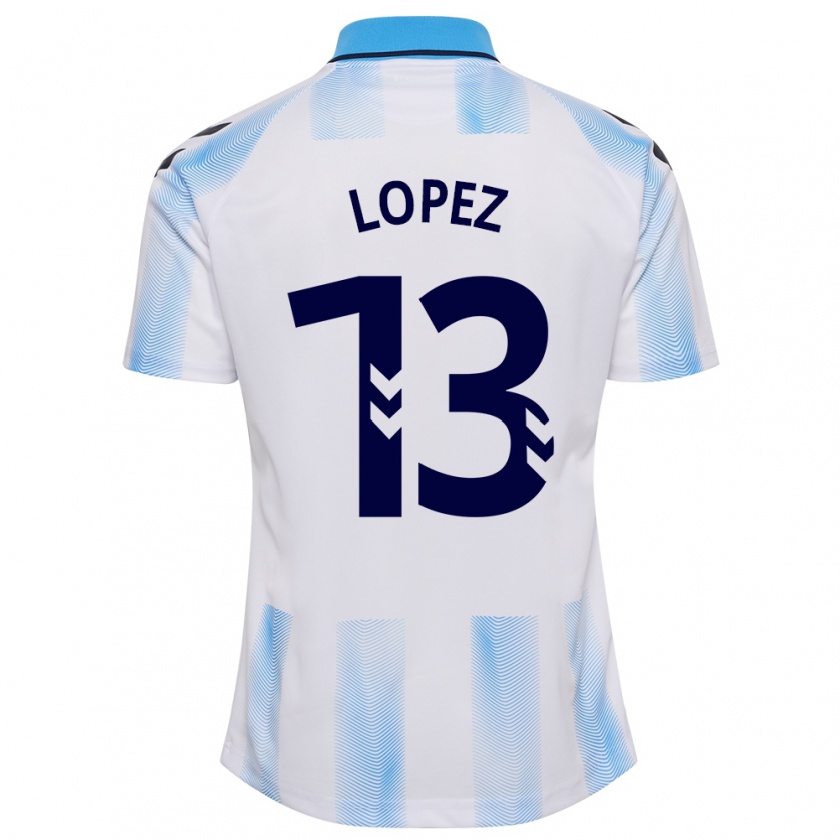 Kandiny Niño Camiseta Carlos López #13 Blanco Azul 1ª Equipación 2023/24 La Camisa Chile