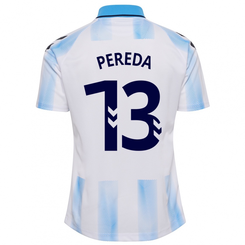 Kandiny Niño Camiseta Adrián Pereda #13 Blanco Azul 1ª Equipación 2023/24 La Camisa Chile