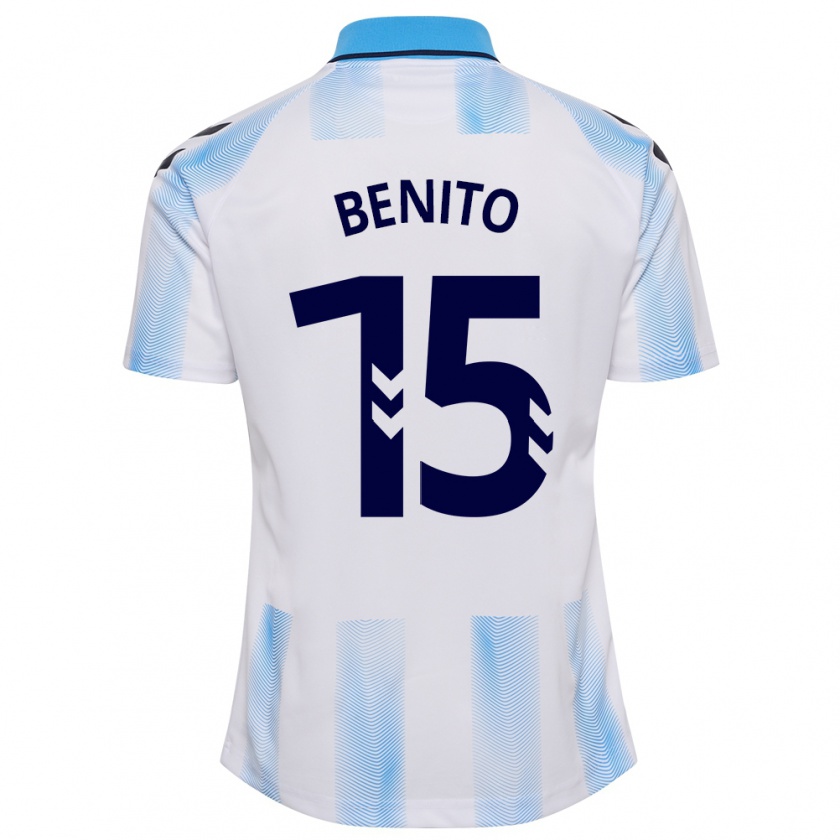 Kandiny Niño Camiseta Iván Benito #15 Blanco Azul 1ª Equipación 2023/24 La Camisa Chile