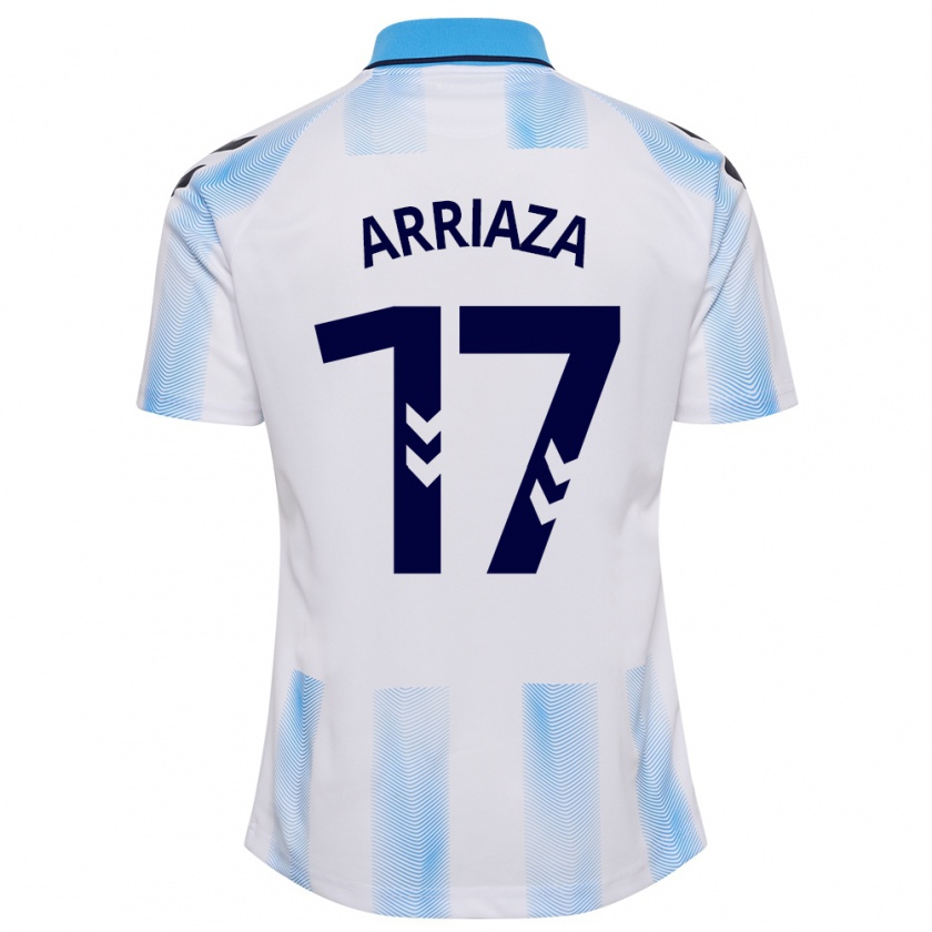 Kandiny Niño Camiseta Pablo Arriaza #17 Blanco Azul 1ª Equipación 2023/24 La Camisa Chile