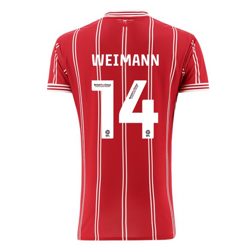 Kandiny Niño Camiseta Andreas Weimann #14 Rojo 1ª Equipación 2023/24 La Camisa Chile