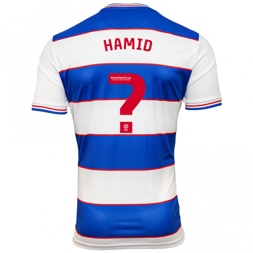 Kandiny Niño Camiseta Hassan Hamid #0 Blanco Azul 1ª Equipación 2023/24 La Camisa Chile