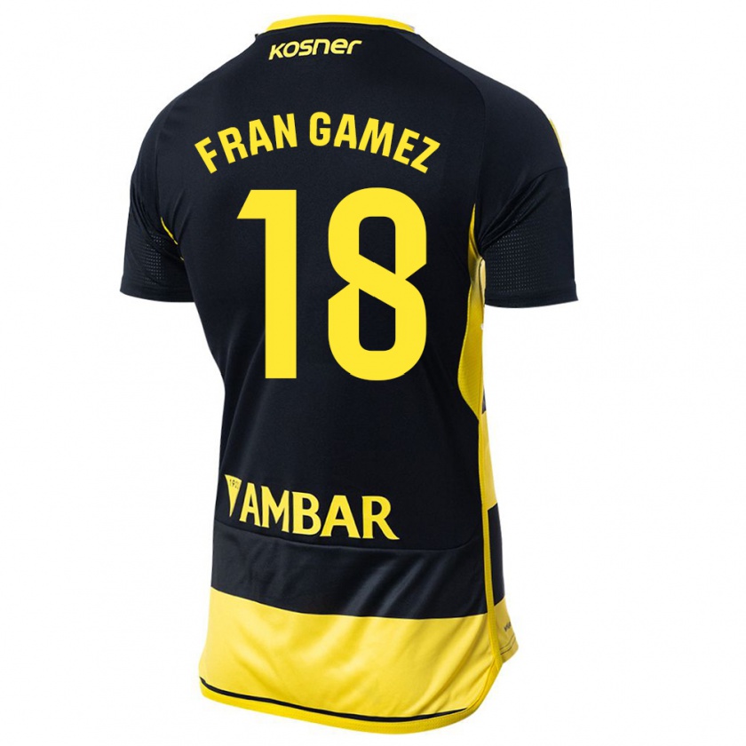 Kandiny Niño Camiseta Fran Gámez #18 Negro Amarillo 2ª Equipación 2023/24 La Camisa Chile