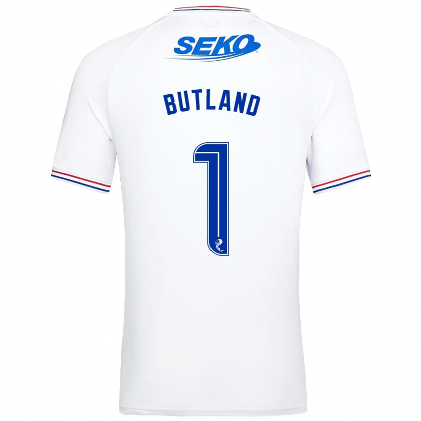 Kandiny Niño Camiseta Jack Butland #1 Blanco 2ª Equipación 2023/24 La Camisa Chile