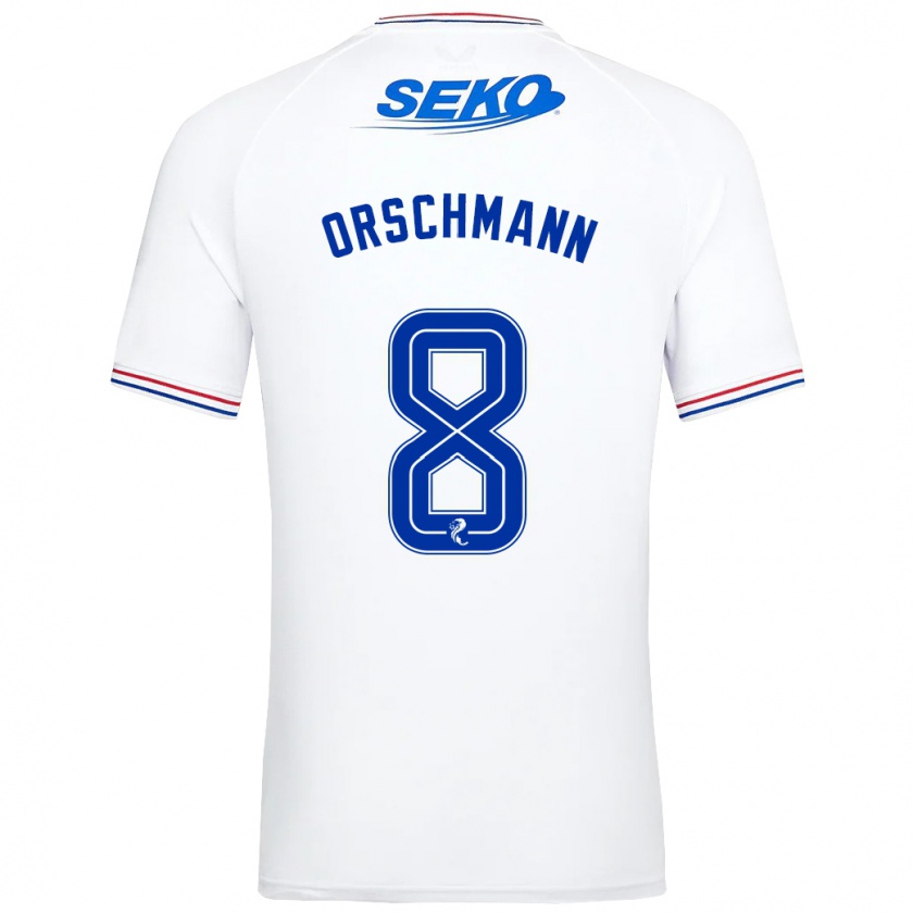 Kandiny Niño Camiseta Dina Orschmann #8 Blanco 2ª Equipación 2023/24 La Camisa Chile