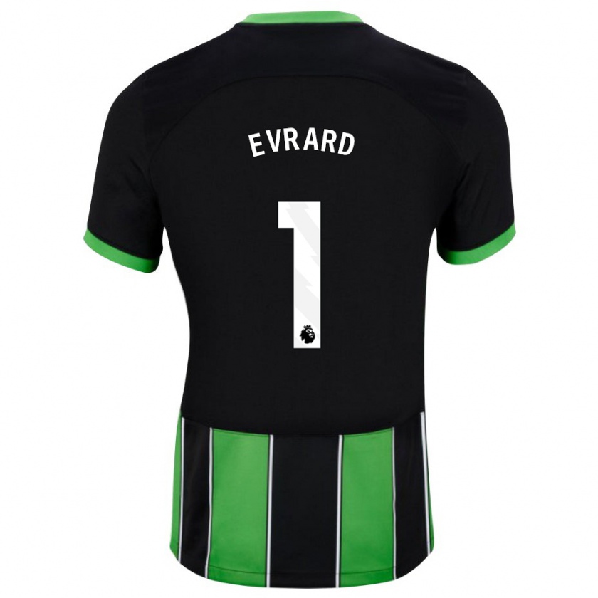 Kandiny Niño Camiseta Nicky Evrard #1 Verde Negro 2ª Equipación 2023/24 La Camisa Chile