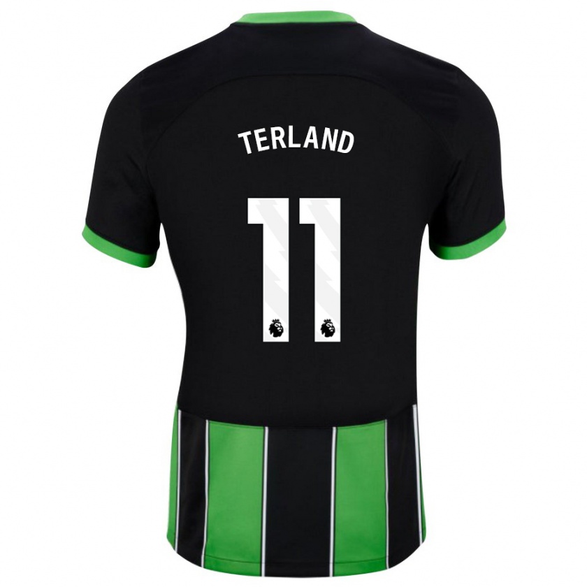 Kandiny Niño Camiseta Elisabeth Terland #11 Verde Negro 2ª Equipación 2023/24 La Camisa Chile