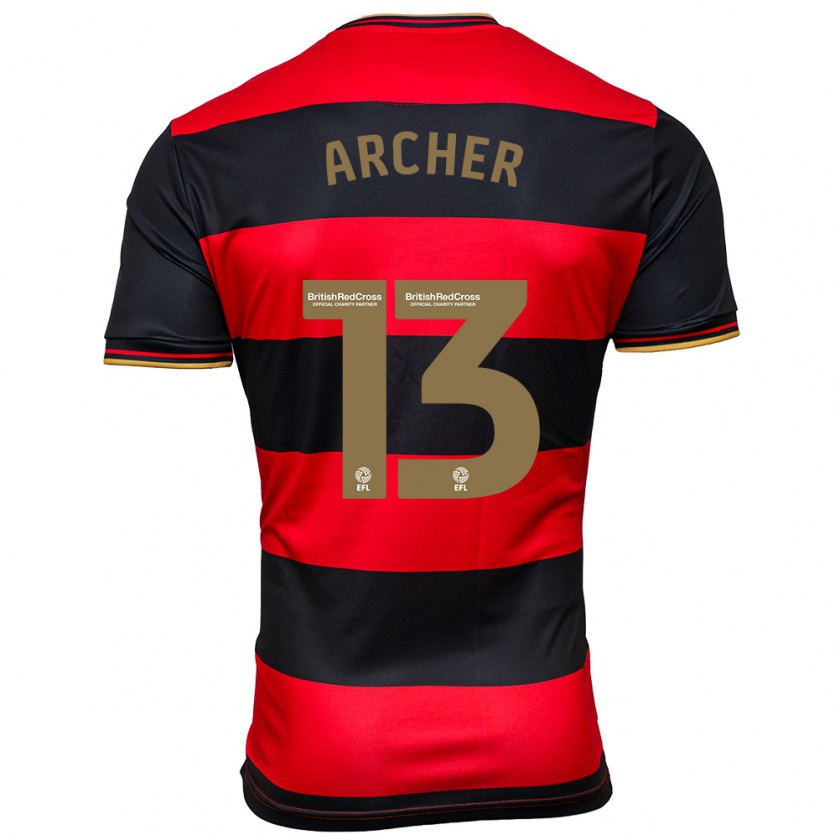 Kandiny Niño Camiseta Jordan Archer #13 Negro Rojo 2ª Equipación 2023/24 La Camisa Chile