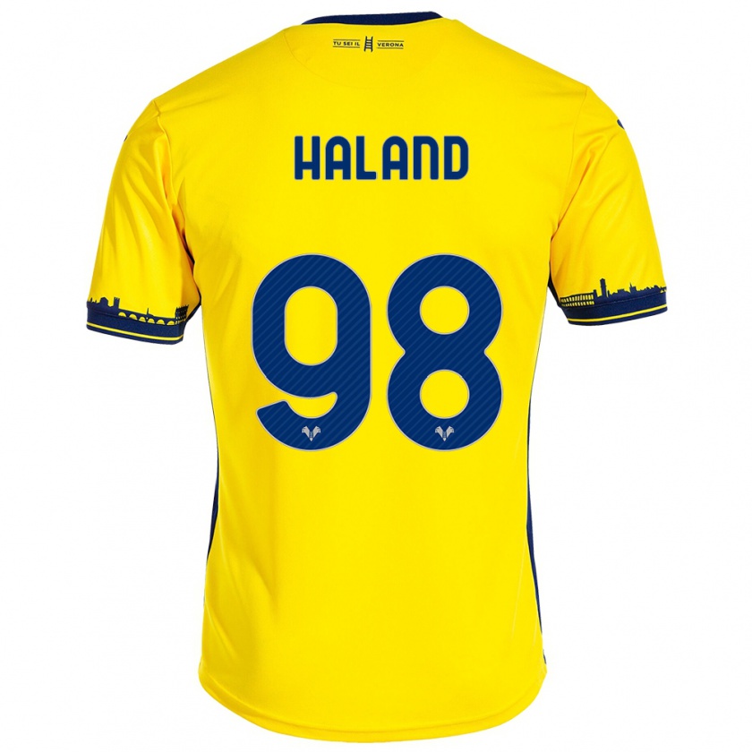 Kandiny Hombre Camiseta Benedicte Iversen Håland #98 Amarillo 2ª Equipación 2023/24 La Camisa Chile