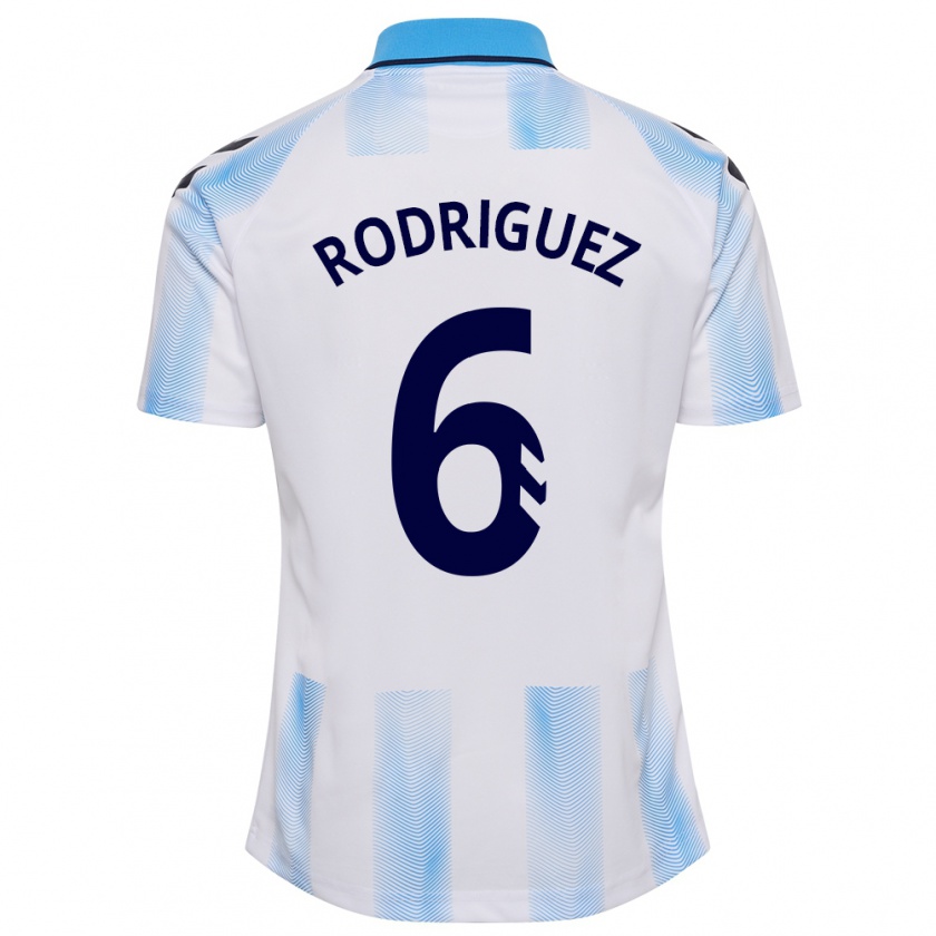 Kandiny Mujer Camiseta Rafa Rodríguez #6 Blanco Azul 1ª Equipación 2023/24 La Camisa Chile